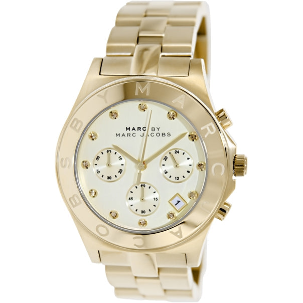 Marc Jacobs Blade Chronograph Gold Dial Gold Steel Strap Watch for Women - MBM3101