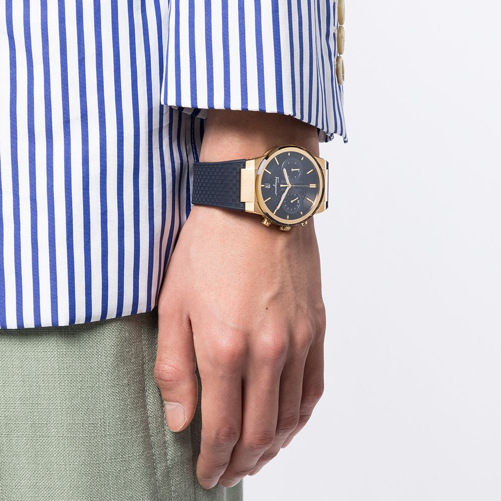 Salvatore Ferragamo Sapphire Chrono Blue Dial Blue Silicone Strap Watch for Men - SFME00221