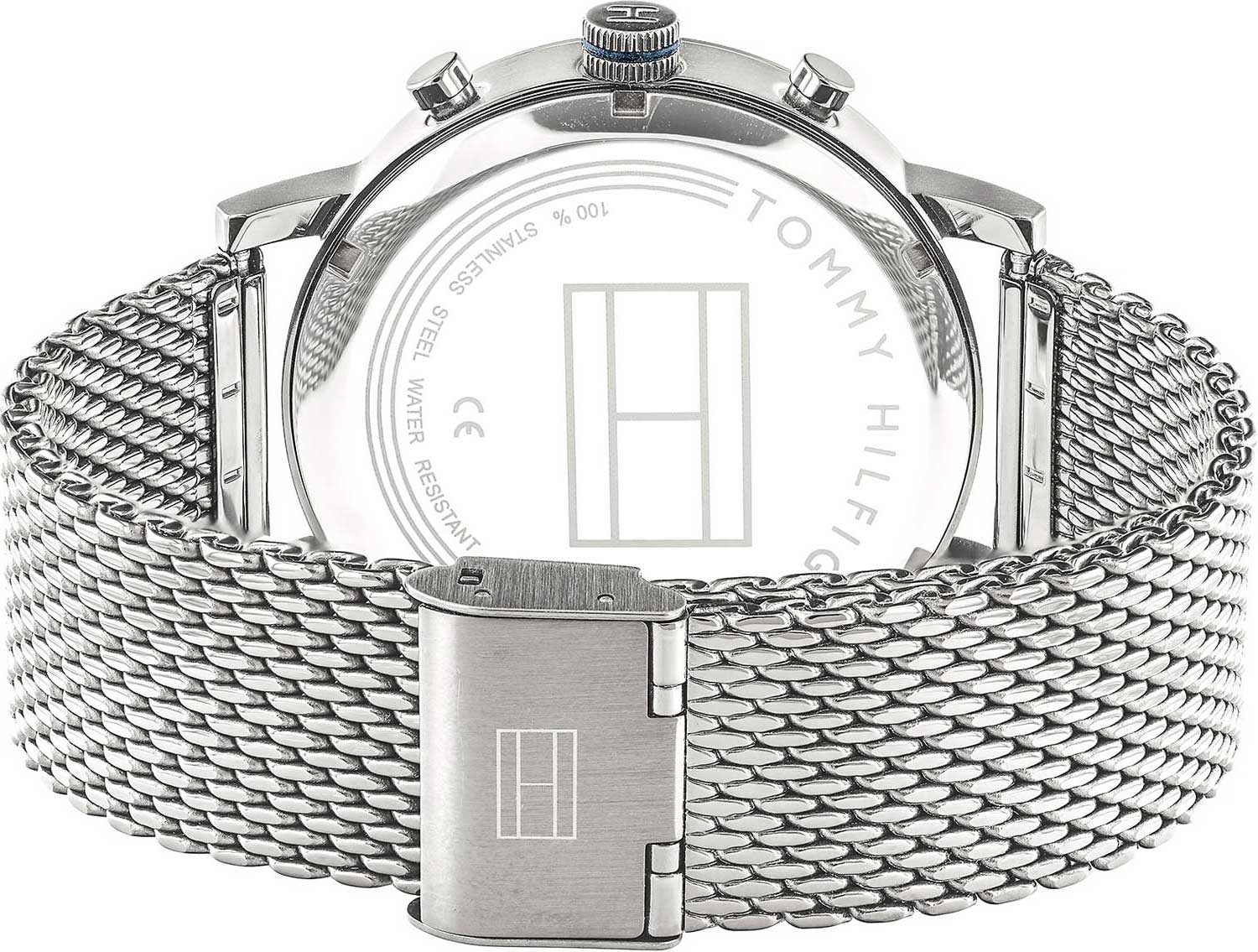 Tommy Hilfiger Evan Grey Dial Silver Mesh Bracelet Watch for Men - 1710396