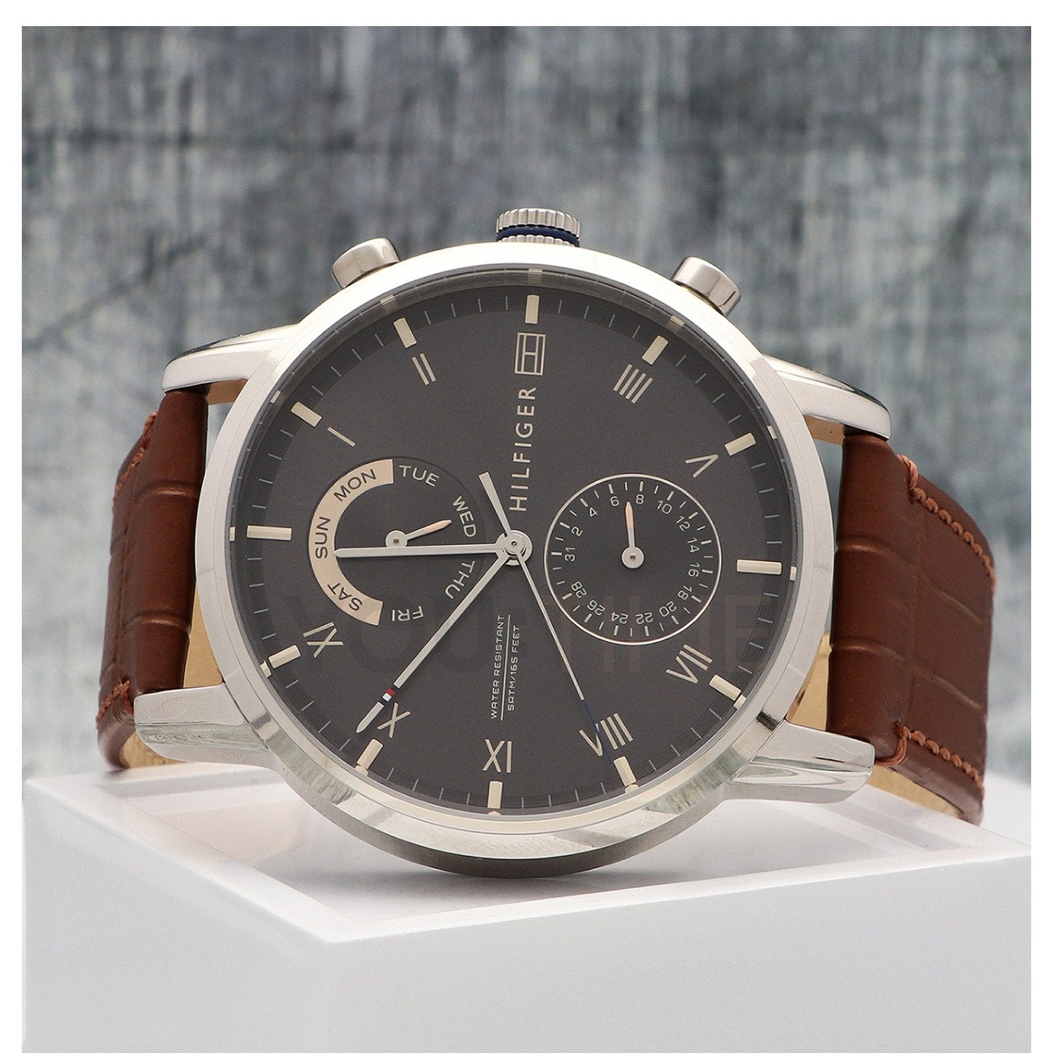 Tommy Hilfiger Kane Grey Dial Brown Leather Strap Watch for Men - 1710398