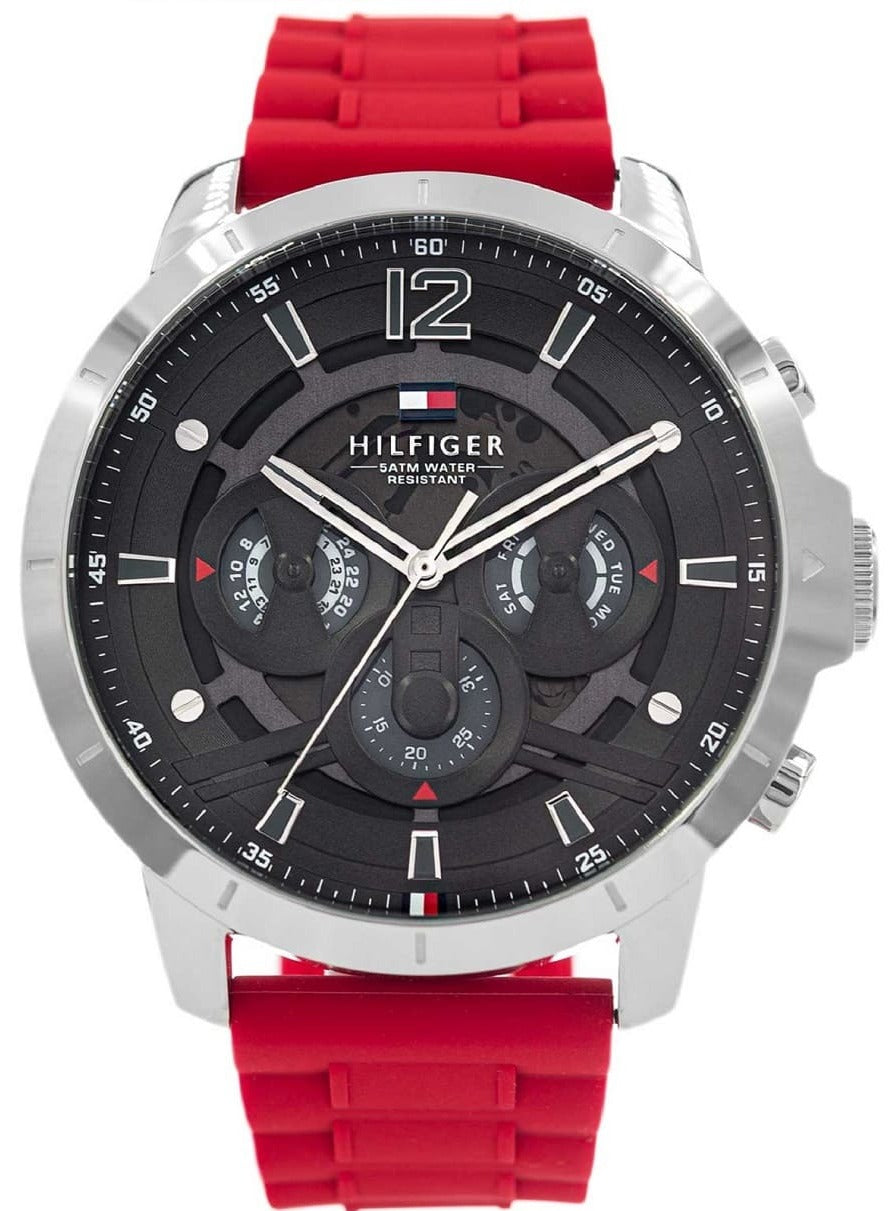 Tommy Hilfiger Luca Chronograph Grey Dial Red Silicone Strap Watch For Men - 1710490