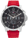 Tommy Hilfiger Luca Chronograph Grey Dial Red Silicone Strap Watch For Men - 1710490