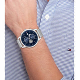 Tommy Hilfiger Weston Chronograph Blue Dial Silver Mesh Bracelet Watch For Men - 1710504