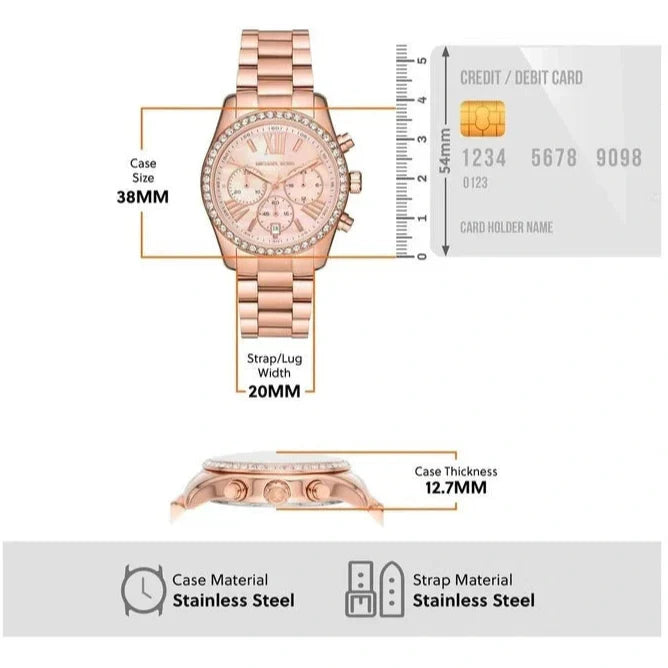 Michael Kors Lexington Chronograph Rose Gold Dial Rose Gold Steel Strap Watch for Women - MK7242