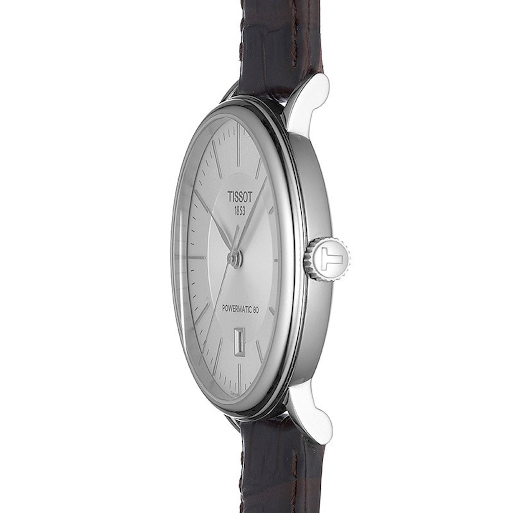 Tissot T-Classic Powermatic 80 Silver Dial Brown Leather Strap Watch For Men - T122.407.16.031.00