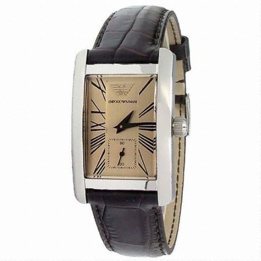 Emporio Armani Classic Beige Dial Brown Leather Strap Watch For Women - AR0155