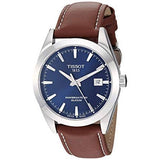 Tissot Gentleman Powermatic 80 Silicium Blue Dial Brown Leather Strap Watch For Men - T127.407.16.041.00