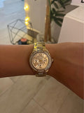 Guess Viva Diamonds Gold Dial Gold Steel Strap Watch for Women - W0111L2