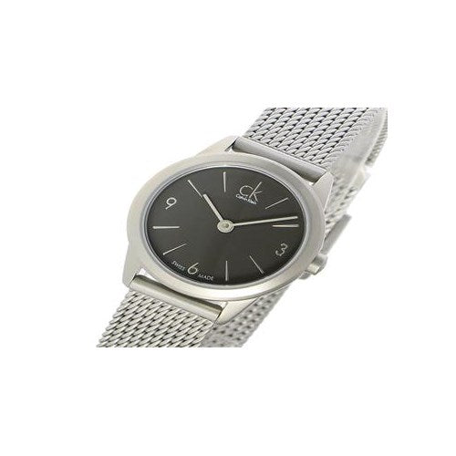 Calvin Klein Minimal Grey Dial Silver Mesh Bracelet Watch for Women - K3M53154