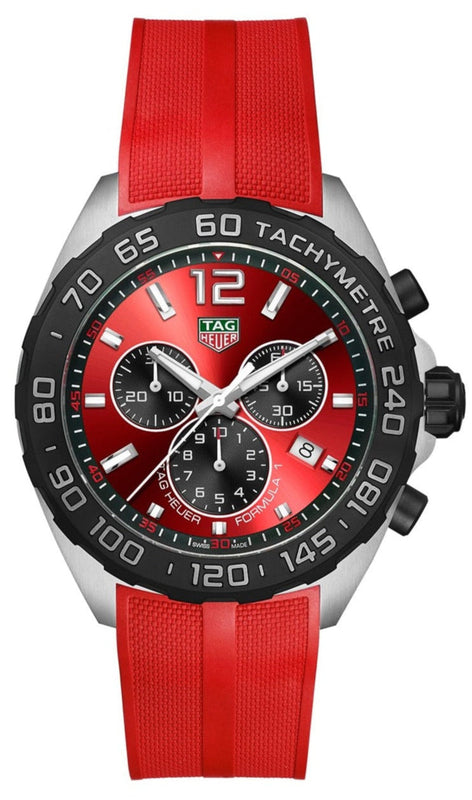 Tag Heuer Formula 1 Chronograph Red Dial Red Rubber Strap Watch for Men - CAZ101AN.FT8055