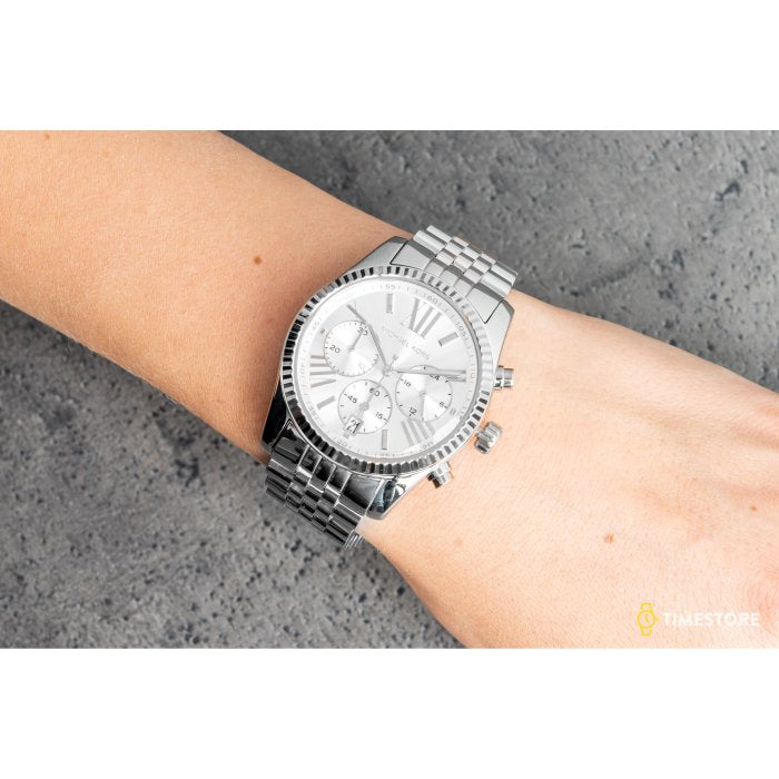 Michael Kors Lexington Silver Dial Silver Steel Strap Watch for Women - MK5555