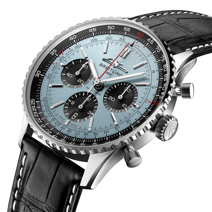 Breitling Navitimer B01 Chronograph 43 Blue Dial Black Leather Strap Watch for Men - AB0138241C1P1