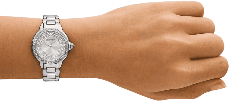 Emporio Armani Mia Three Crystals Silver Dial Silver Steel Strap Watch For Women - AR11632