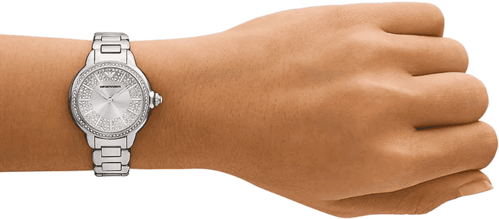 Emporio Armani Mia Three Crystals Silver Dial Silver Steel Strap Watch For Women - AR11632