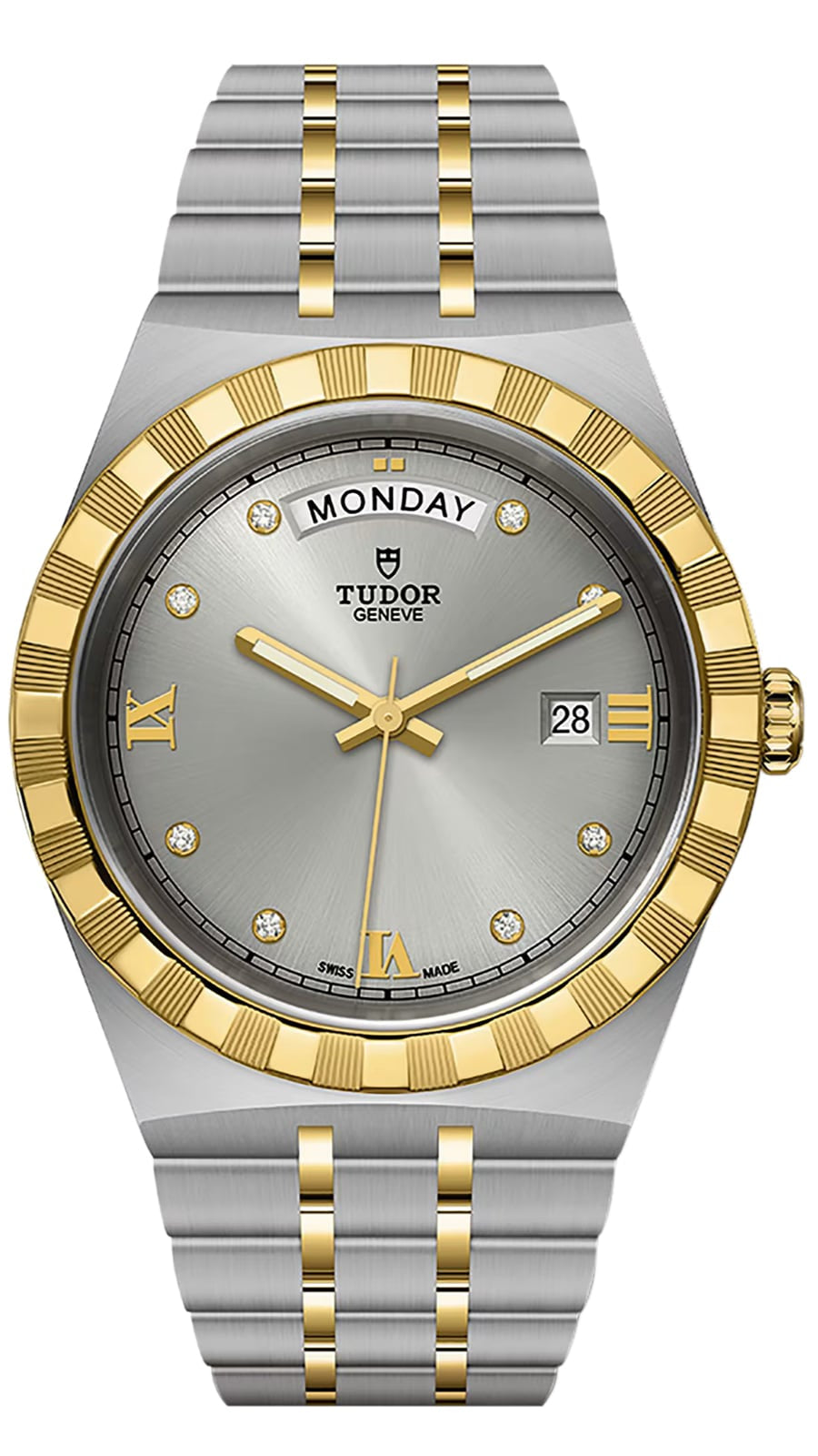 Tudor Royal Diamonds Automatic Grey Dial Two Tone Steel Strap Watch for Men - M28603-0002