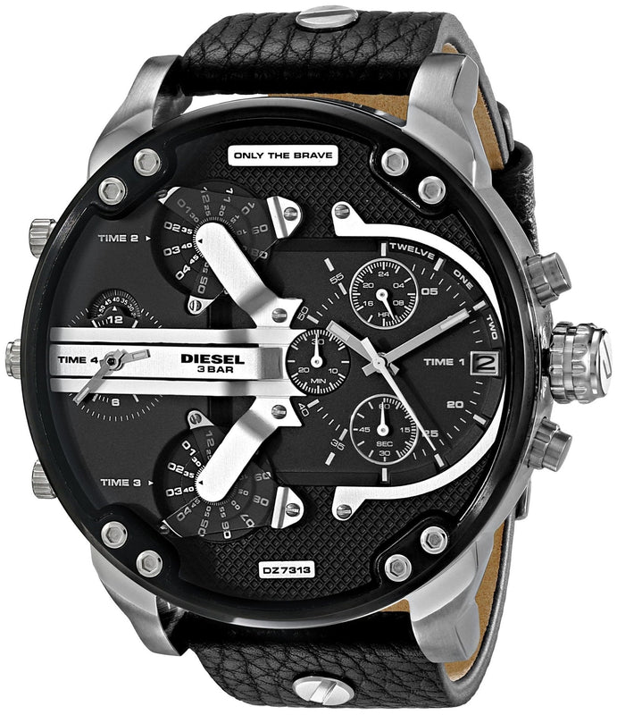 Diesel Mr Daddy Chronograph Black Dial Black Leather Strap Watch For Men - DZ7313