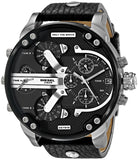 Diesel Mr Daddy Chronograph Black Dial Black Leather Strap Watch For Men - DZ7313