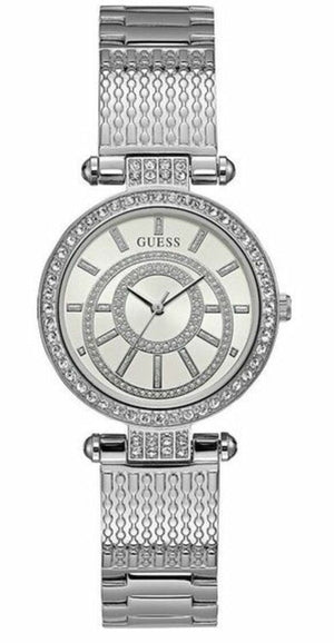 Guess Muse Quartz White Dial Silver Steel Strap Watch For Women - W1008l1