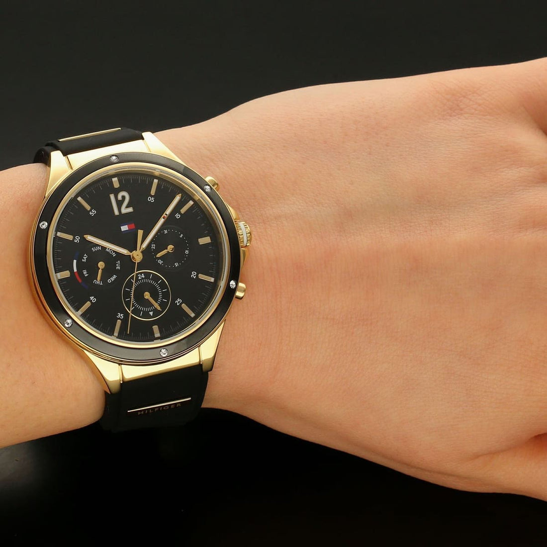 Tommy Hilfiger Eve Chronograph Quartz Black Dial Black Silicone Strap Watch For Women - 1782282