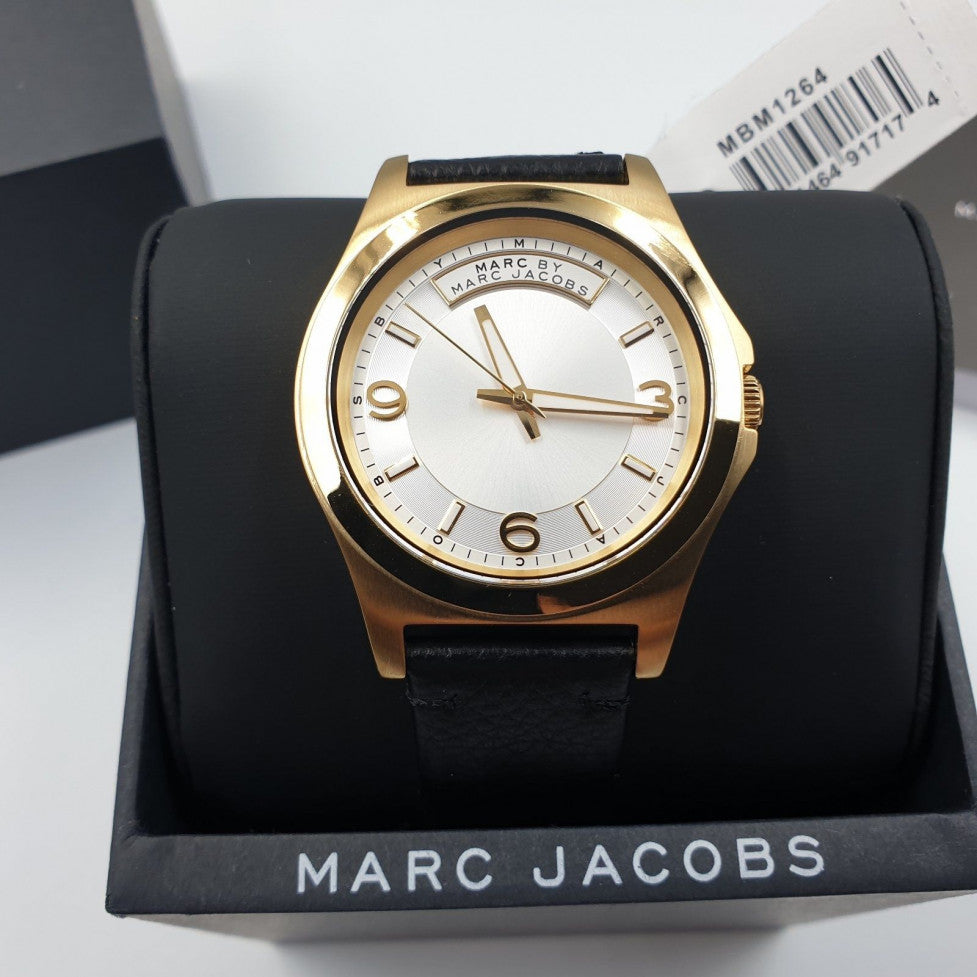 Marc Jacobs Baby Dave Gold Dial Black Leather Strap Watch for Women - MBM1264