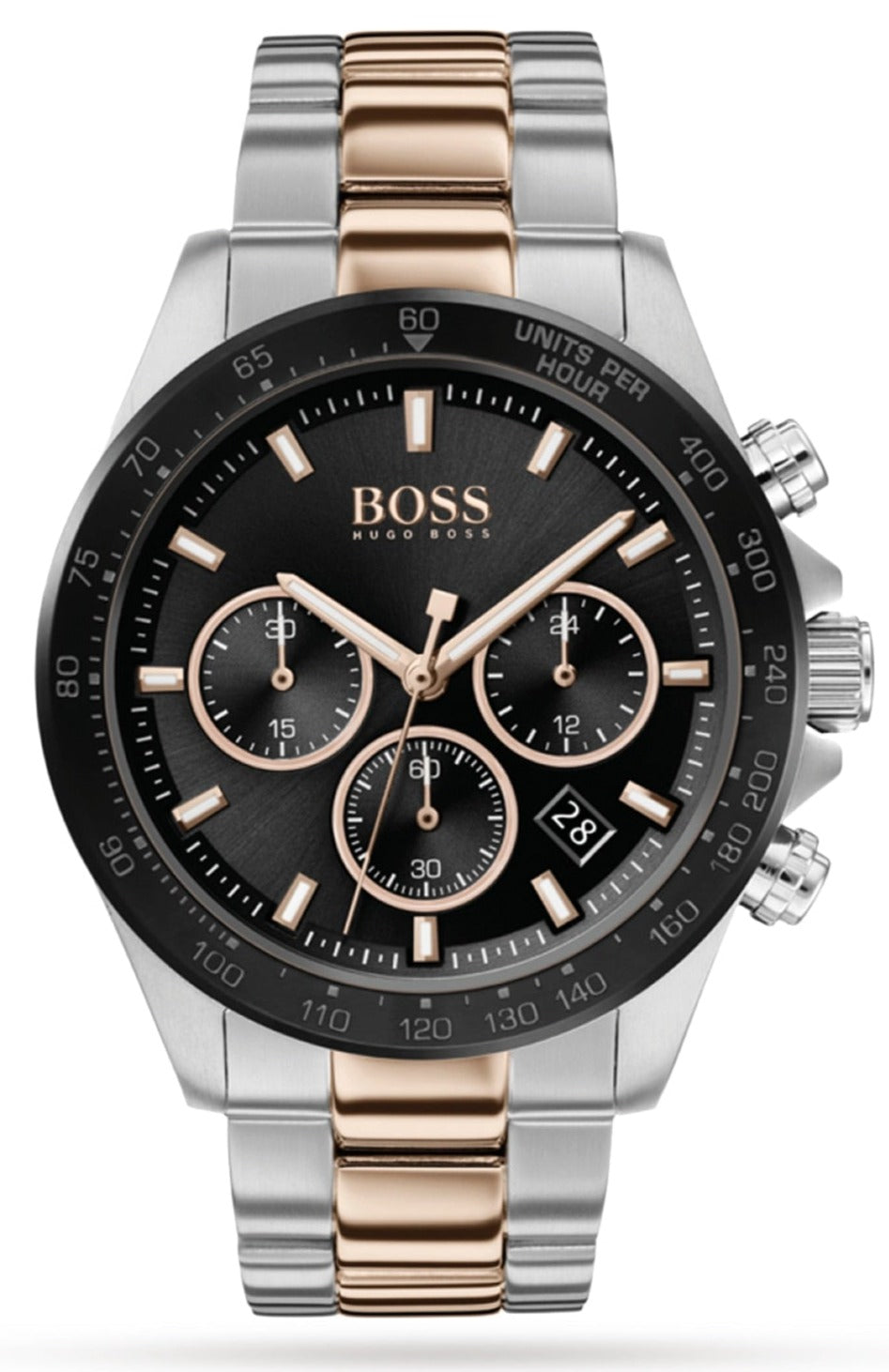 Hugo Boss Here Chronograph Black Dial Two Tone Steel Strap Watch for Men - 1513757
