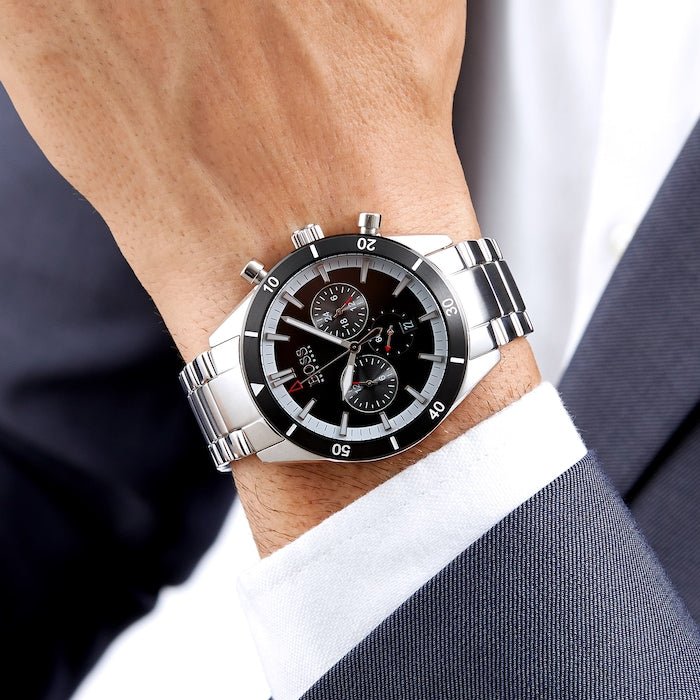 Hugo Boss Santiago Black Dial Silver Steel Strap Watch for Men - 1513862