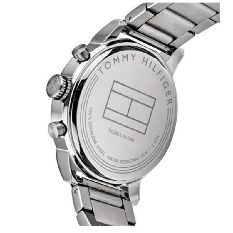 Tommy Hilfiger Jake Chronograph Black Dial Silver Steel Strap Watch for Men - 1791234