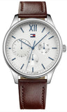 Tommy Hilfiger Damon Quartz White Dial Brown Leather Strap Watch for Men - 1791418