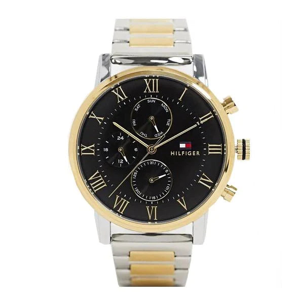 Tommy Hilfiger Decker Chronograph Black Dial Two Tone Steel Strap Watch for Men - 1791559