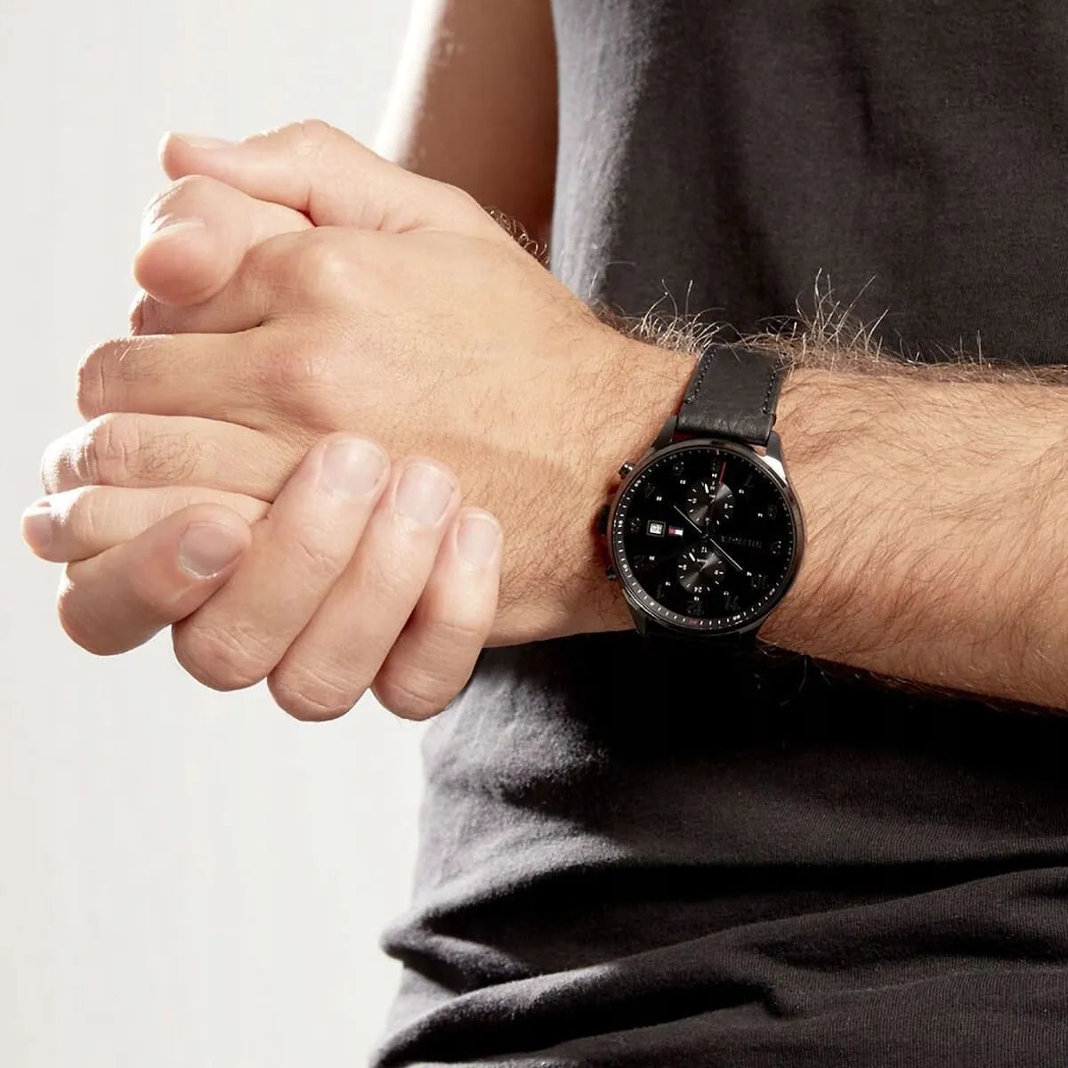 Tommy Hilfiger West Chronograph Black Dial Black Leather Strap Watch For Men - 1791711