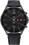 Tommy Hilfiger West Chronograph Black Dial Black Leather Strap Watch For Men - 1791711