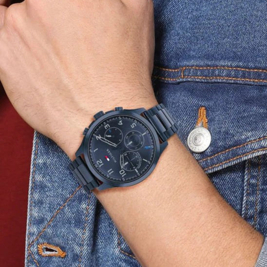 Tommy Hilfiger Asher Chronograph Blue Dial Blue Steel Strap Watch For Men - 1791853