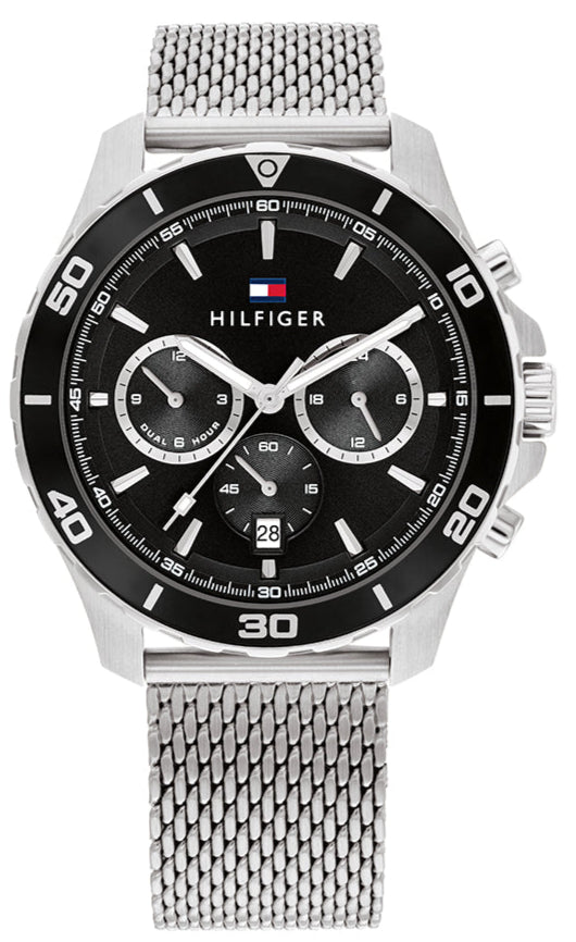 Tommy Hilfiger Jordan Chronograph Black Dial Silver Mesh Strap Watch For Men - 1792092