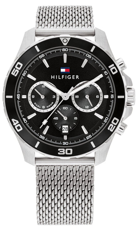 Tommy Hilfiger Jordan Chronograph Black Dial Silver Mesh Strap Watch For Men - 1792092