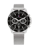 Tommy Hilfiger Jordan Chronograph Black Dial Silver Mesh Strap Watch For Men - 1792092