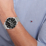 Tommy Hilfiger Jordan Chronograph Black Dial Silver Mesh Strap Watch For Men - 1792092