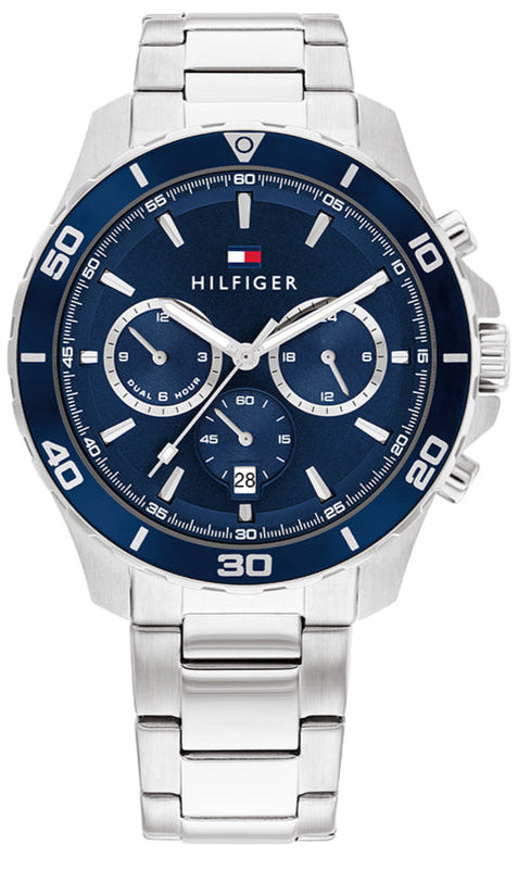 Tommy Hilfiger Jordan Chronograph Blue Dial Silver Steel Strap Watch For Men - 1792094