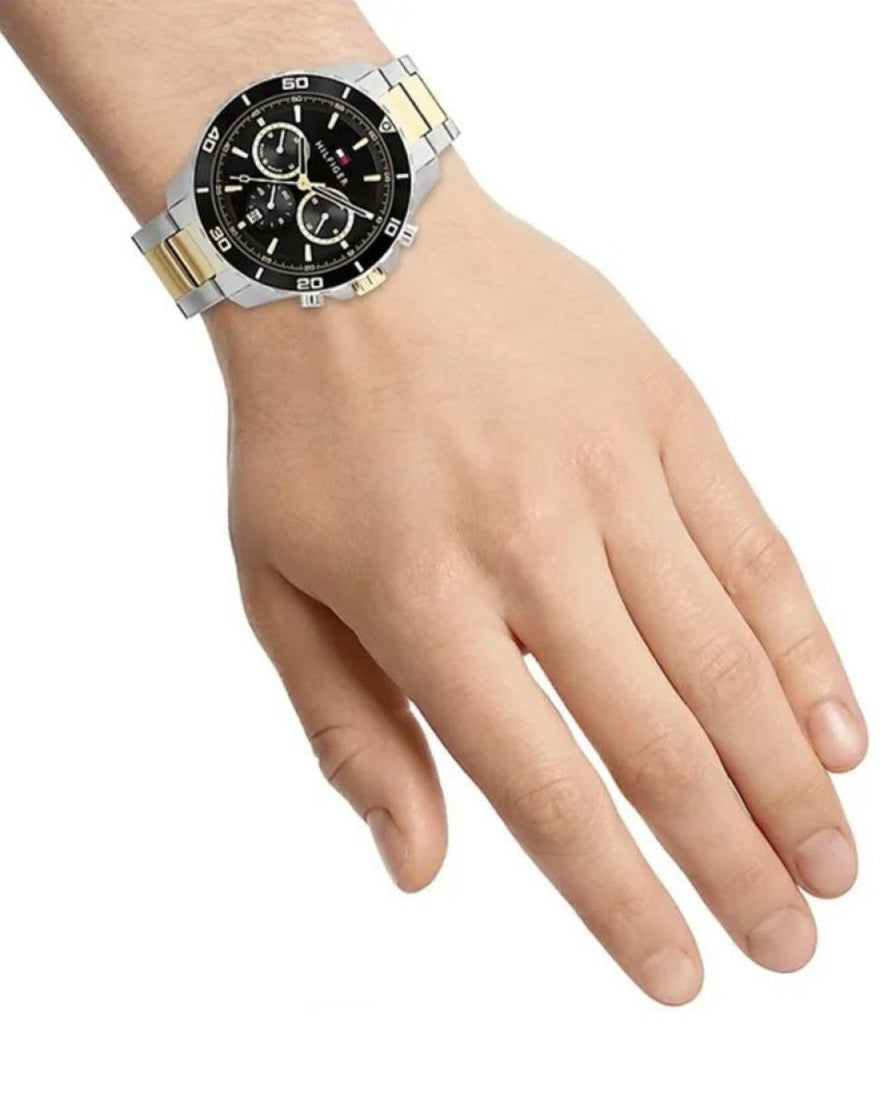 Tommy Hilfiger Jordon Chronograph Black Dial Two Tone Steel Strap Watch For Men - 1792095