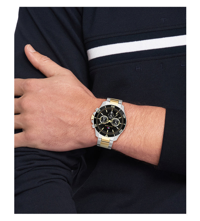 Tommy Hilfiger Jordon Chronograph Black Dial Two Tone Steel Strap Watch For Men - 1792095