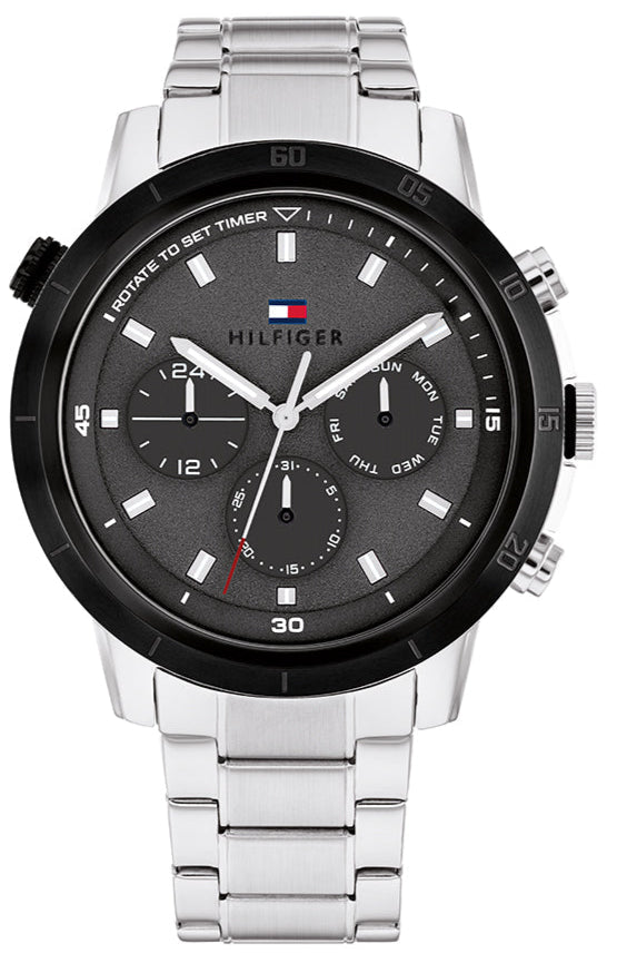 Tommy Hilfiger Troy Chronograph Grey Dial Silver Steel Strap Watch For Men - 1792106