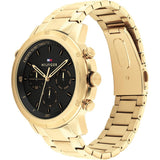 Tommy Hilfiger Troy Chronograph Black Dial Gold Steel Strap Watch For Men - 1792109