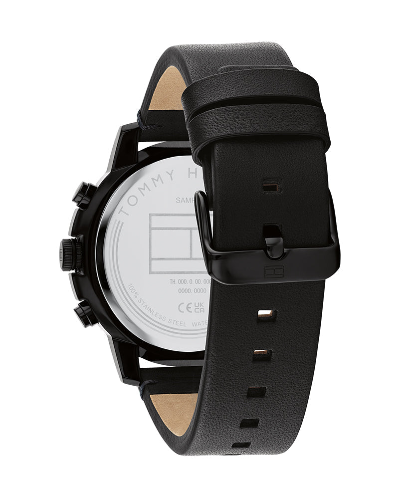 Tommy Hilfiger Troy Chronograph Black Dial Black Leather Strap Watch For Men - 1792110