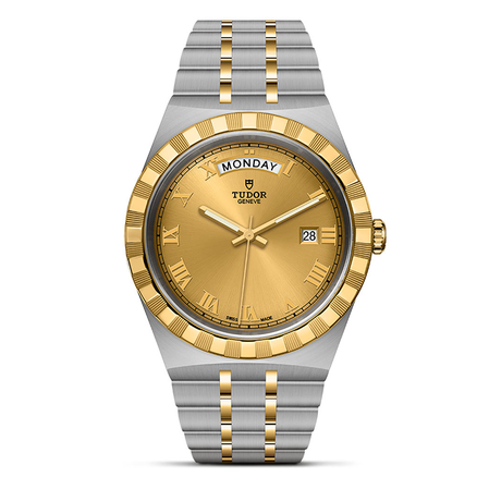 Tudor Royal Automatic Diamonds Gold Dial Two Tone Steel Strap Watch for Men - M28603-0006