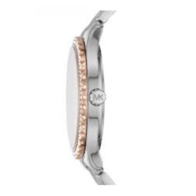 Michael Kors Layton Three Hand Mother of Pearl White Dial Two Tone Steel Strap Watch For Women - MK6849