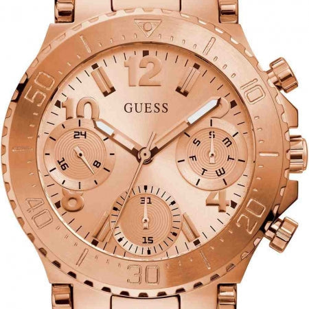 Guess Cosmic Chronograph Rose Gold Dial Rose Gold Steel Strap Watch for Women - GW0465L2