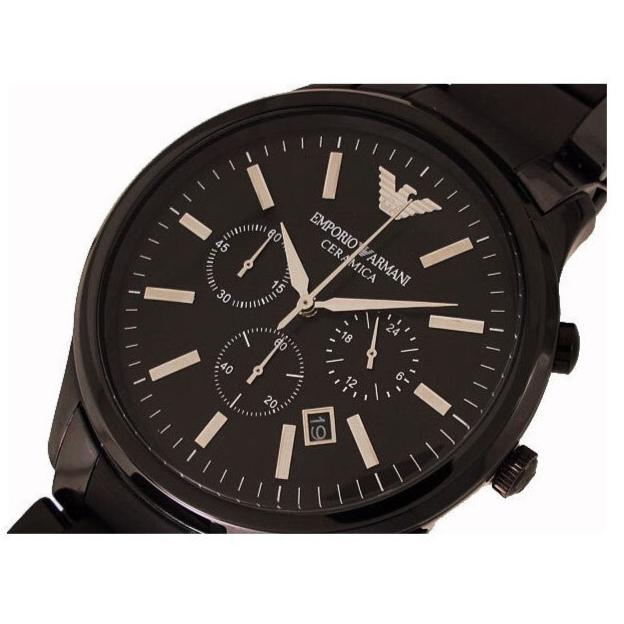 Emporio Armani Ceramica Chronograph Black Dial Black Steel Strap Watch For Men - AR1451