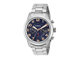 Fossil Pilot 54 Chronograph Navy Blue Dial Silver Steel Strap Watch for Men - FS5203