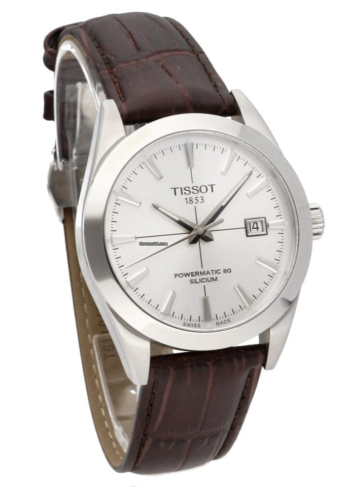 Tissot Gentleman Powermatic 80 Silicium Silver Dial Brown Leather Strap Watch For Men - T127.407.16.031.01