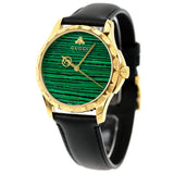 Gucci Le Marche Des Merveilles Quartz Green Dial Black Leather Strap Watch For Women - YA126463