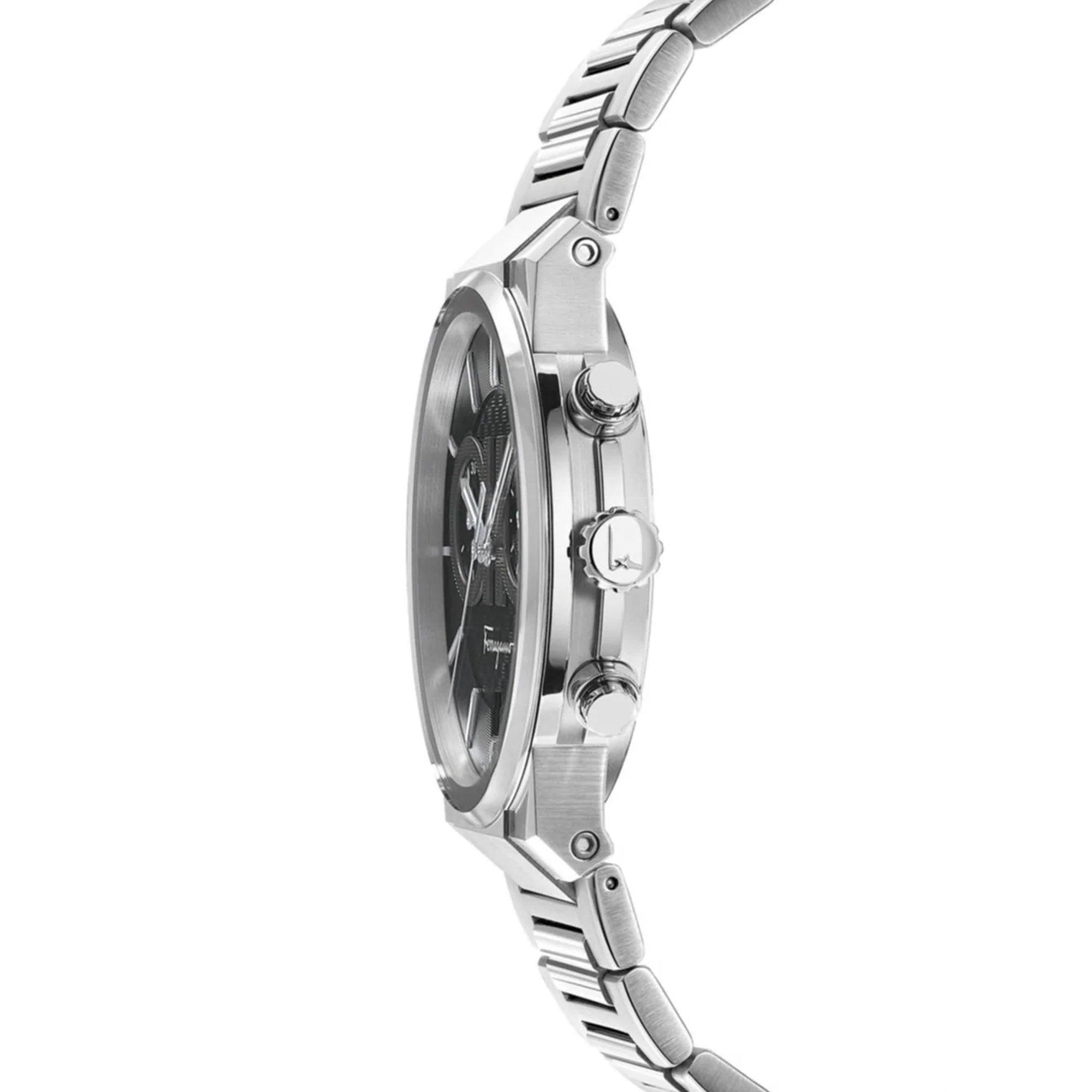 Salvatore Ferragamo Sapphire Chrono Black Dial Silver Steel Strap Watch for Men - SFME00321